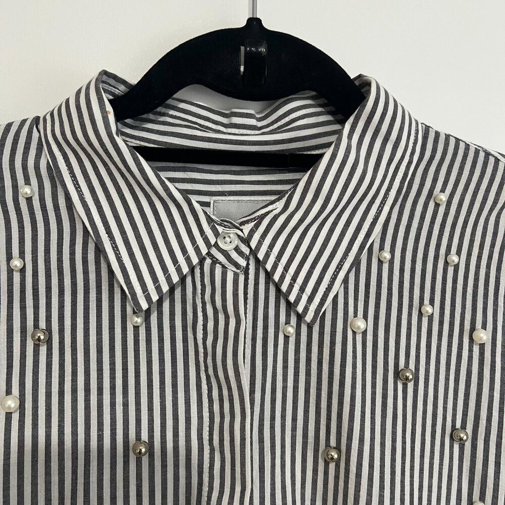 Rails White & Gray Striped Button Down Top With A… - image 6